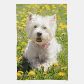 Kutest Baby Animals | Westie Dog in Dandelions Theedoek (Verticaal)