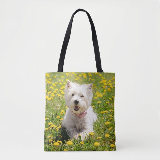 Kutest Baby Animals | Westie Dog in Dandelions Tote Bag (Voorkant)