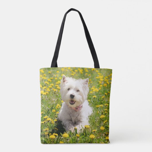 Kutest Baby Animals | Westie Dog in Dandelions Tote Bag (Achterkant)