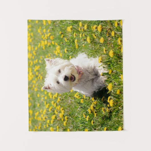 Kutest Baby Animals | Westie Dog in Dandelions Wandkleed (Voorkant)