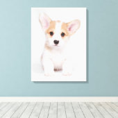 Kutest Baby Animals | White Corgi Puppy Canvas Afdruk (Insitu (Houten vloer))