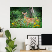 Kutest Baby Animals | White Tailed Deer in Daisies Poster (Thuiskantoor)