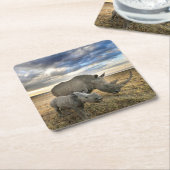 Kutest Baby Animals | Witte Rijn en Calf Kartonnen Onderzetters (Schuin)