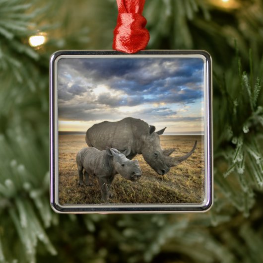 Kutest Baby Animals | Witte Rijn en Calf Metalen Ornament (Boom)