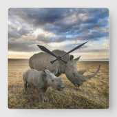 Kutest Baby Animals | Witte Rijn en Calf Vierkante Klok (Voorkant)