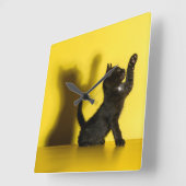 Kutest Baby Animals | Zwart kattenspel Vierkante Klok (Hoek)