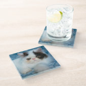 Kutest Baby Animals | Zwart-witten Glazen Onderzetter (Schuin)