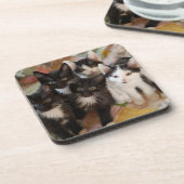 Kutest Baby Animals | Zwarte en witte Kittens Bier Onderzetter (Linkerzijde)
