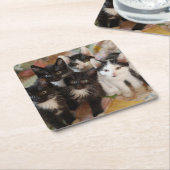 Kutest Baby Animals | Zwarte en witte Kittens Kartonnen Onderzetters (Schuin)
