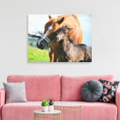 Kutest Baby Animals | Zwarte foal met mam Canvas Afdruk (Insitu (Woonkamer))
