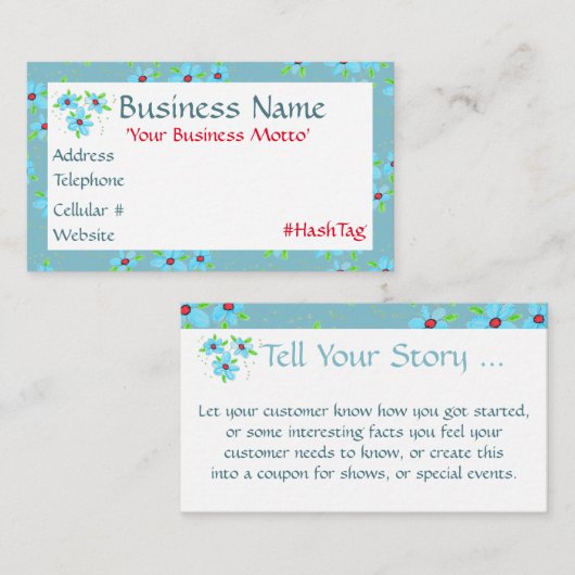 Kutest Little Blue Flowered Designer Visitekaartje Kortingskaartje (Voorkant / Achterkant)