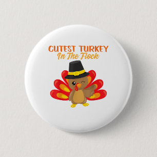 Kutest Turkey in Flock Happy Thanksgiving Day Boy Ronde Button 5,7 Cm
