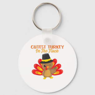 Kutest Turkey in Flock Happy Thanksgiving Day Boy Sleutelhanger
