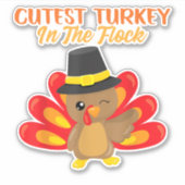 Kutest Turkey in Flock Happy Thanksgiving Day Boy Sticker (Voorkant)