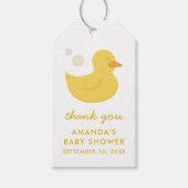 Kutgele speelgoed badeend dank u baby shower cadeaulabel (Voorkant)