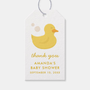 Kutgele speelgoed badeend dank u baby shower cadeaulabel