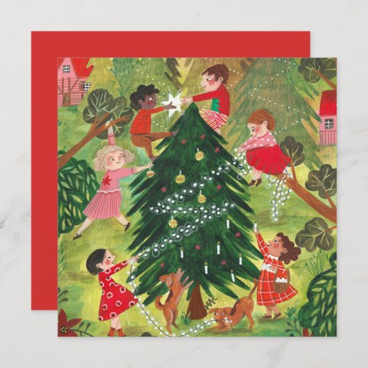 Kutgroene versierde kerstboomkinderen Vast Feestdagenkaart (Voorkant / Achterkant)