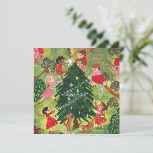 Kutgroene versierde kerstboomkinderen Vast Feestdagenkaart (Staand voorkant)
