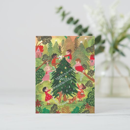 Kutgroene versierde kerstboomkinderen Vast Feestdagenkaart (Staand voorkant)
