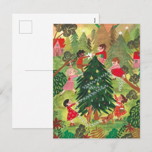 Kutgroene versierde kerstboomkinderen Vast Feestdagenkaart (Voorkant / Achterkant)