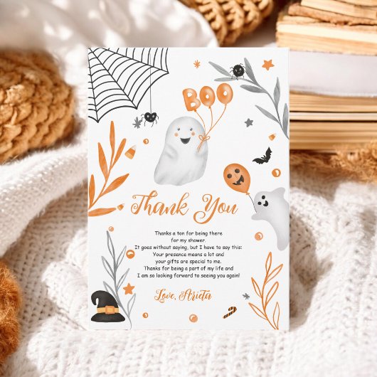 Kutje Boo Halloween oranje baby shower Bedankkaart