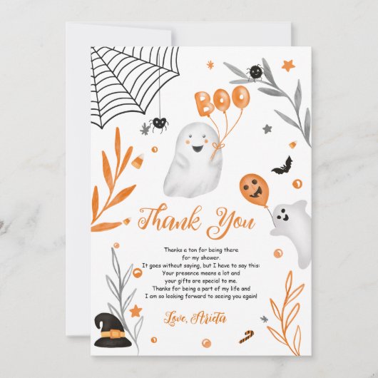 Kutje Boo Halloween oranje baby shower Bedankkaart (Voorkant)