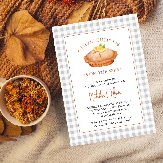 Kutje grijs geruit herfst babyshower kaart