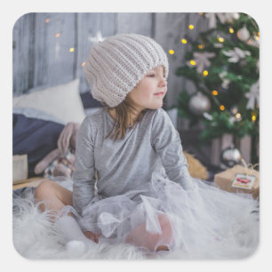 Kutje klein meisje en kerstboom .jp vierkante sticker