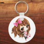 Kutje meisje met roze grote boog sleutelhanger (Voorkant)