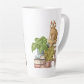 Kutkat en boekenstapels latte mok (Rechterhoek)