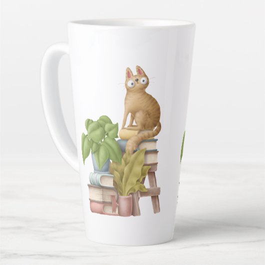 Kutkat en boekenstapels latte mok (Linkerhoek)