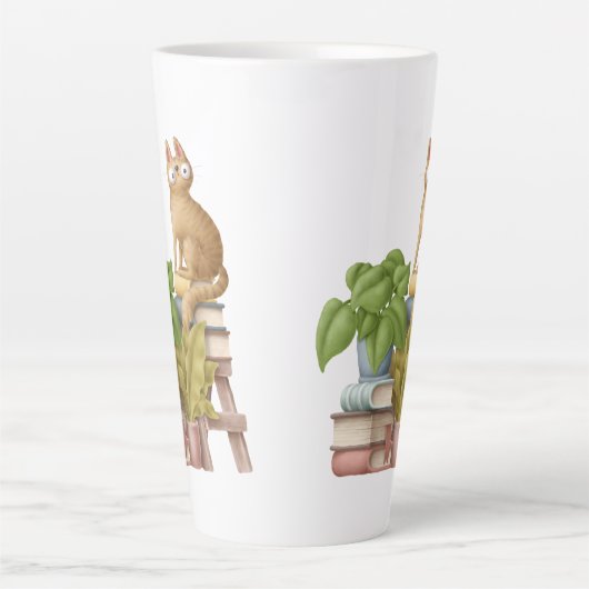 Kutkat en boekenstapels latte mok (Voorkant)