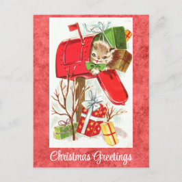 Kutkat-kerstgroeten van de Vintage Kitten Cat Briefkaart