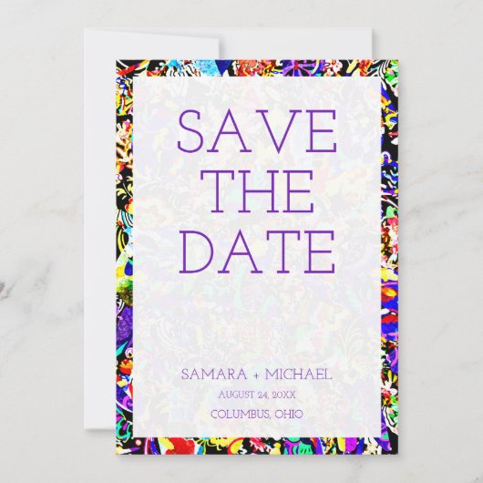 Kutkleurig abstract schilderij, behalve de datum save the date (Voorkant)