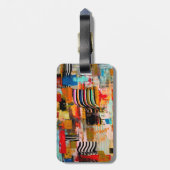 Kutkleurig abstract schilderij werpt kussen op bagagelabel (Achterkant verticaal)