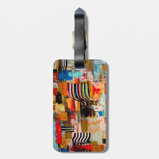 Kutkleurig abstract schilderij werpt kussen op bagagelabel (Achterkant verticaal)
