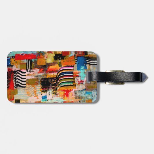 Kutkleurig abstract schilderij werpt kussen op bagagelabel (Achterkant horizontaal)