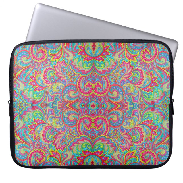 Kutkleurig  bloemontwerp laptop sleeve (Voorkant)