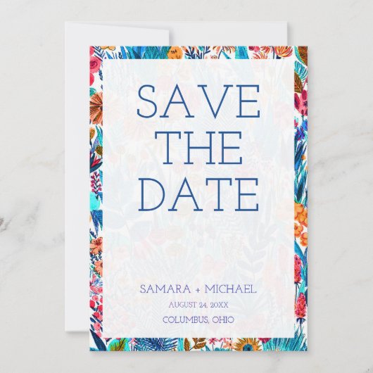 Kutkleurig floreel patroon, behalve datum save the date (Voorkant)