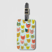 Kutkleurig kattenpatroon in blauw bagagelabel (Voorkant (verticaal))