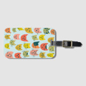 Kutkleurig kattenpatroon in blauw bagagelabel (Voorkant (horizontaal))