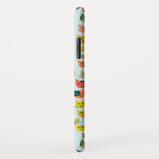 Kutkleurig kattenpatroon in blauw Case-Mate iPhone case (Achterkant/rechts)