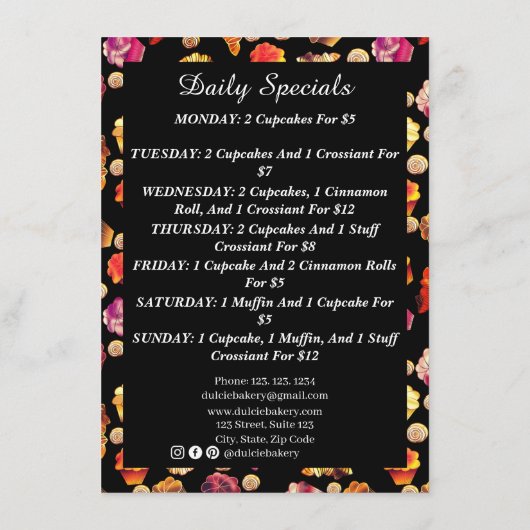 Kutkleurige bakkerij, kaas, kachel, banketbakkerij menu (Achterkant)