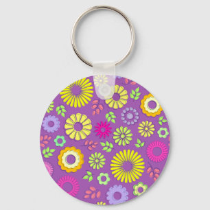 Kutkleurige en paarse zomerbloemen sleutelhanger