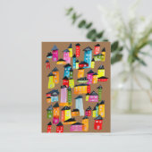 Kutkleurige huizen waterverf kunst briefkaart (Staand voorkant)