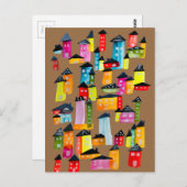 Kutkleurige huizen waterverf kunst briefkaart (Voorkant / Achterkant)