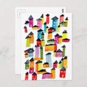 Kutkleurige huizen waterverf kunst briefkaart (Voorkant / Achterkant)