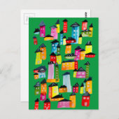 Kutkleurige huizen waterverf kunst briefkaart (Voorkant / Achterkant)