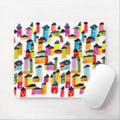 Kutkleurige huizen waterverf kunst muismat (Met muis)