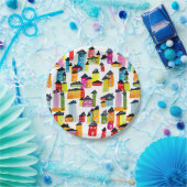 Kutkleurige huizen waterverf kunst papieren bordje (Feest)